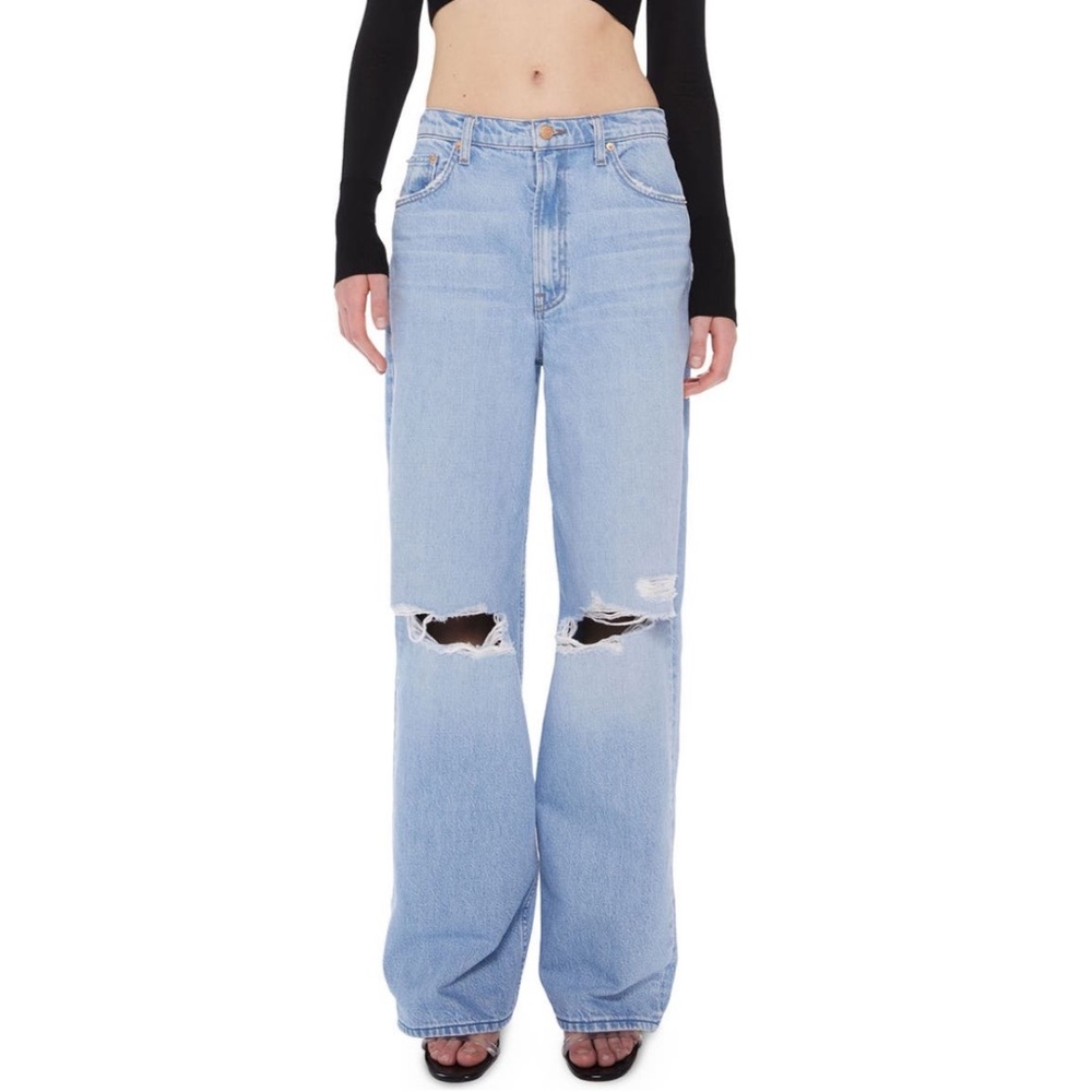 MOTHER SNACKS! The Fun Dip Distressed High Waist Puddle Wide Leg Jeans Size 33